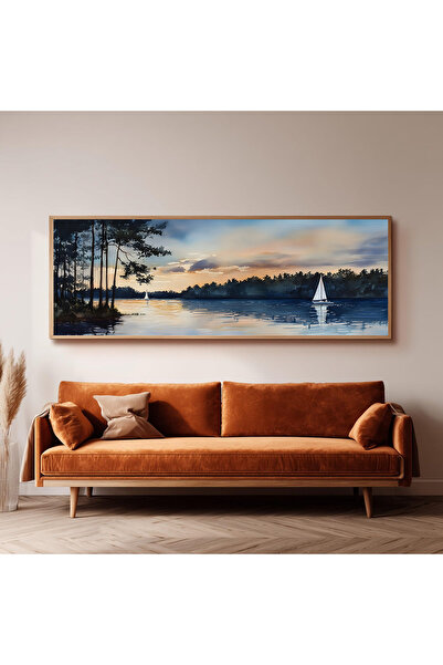 Dekorsiahome Ahşap Çerçeveli Panoramik Oturma Odası Salon Tablosu UZ0103