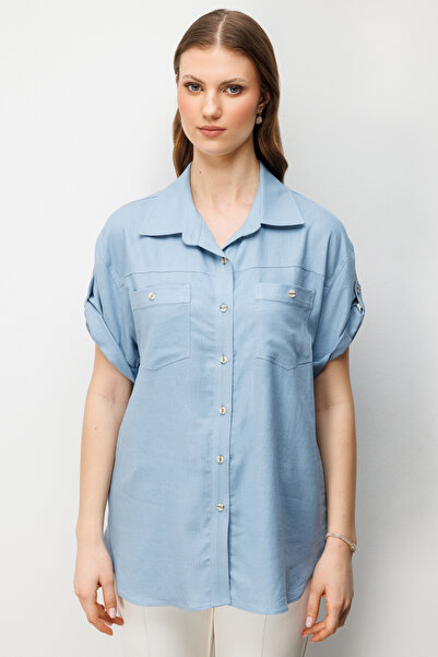 Ekol Kısa Kollu Keten Gömlek