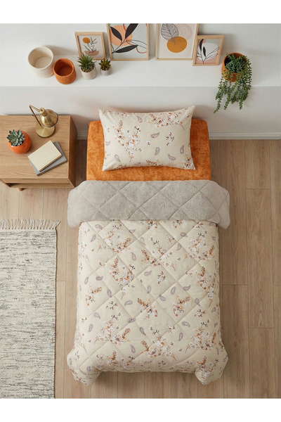 Çetinhome Single Patterned Welsoft Quilt Set Lavinya Beige (Without Sheets)