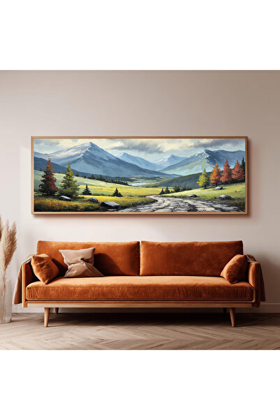 Dekorsiahome Ahşap Çerçeveli Panoramik Oturma Odası Salon Tablosu UZ0138