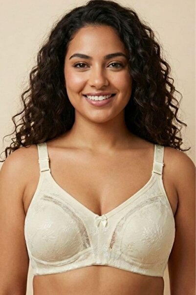 Brashop Εκρού Γυναικείο Σουτιέν με Σχέδια και Δαντέλα για Σύσφιξη και Ελαχιστ...