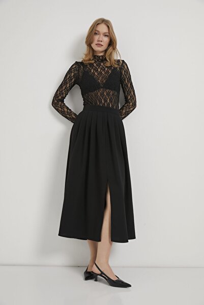 Arma Life Armalife 0444 Pleated Long Women's Skirt with Slit Detail