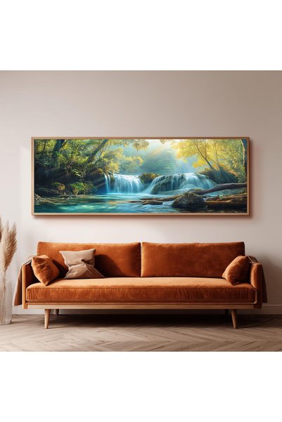 Dekorsiahome Ahşap Çerçeveli Panoramik Oturma Odası Salon Tablosu UZ0151