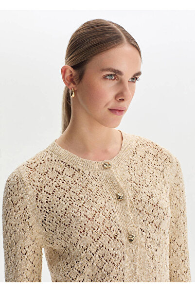 Knitss Işıltılı Bej Triko Hırka