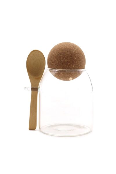 Namaruna Borcan rustic din sticlă cu dop de plută, transparent, cu linguriță ...