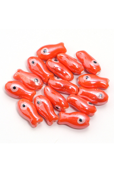 Choice3 10 قطع من خرز السيراميك البرتقالي بتصميم سمكة صغيرة عتيقة، خرز ملون س...
