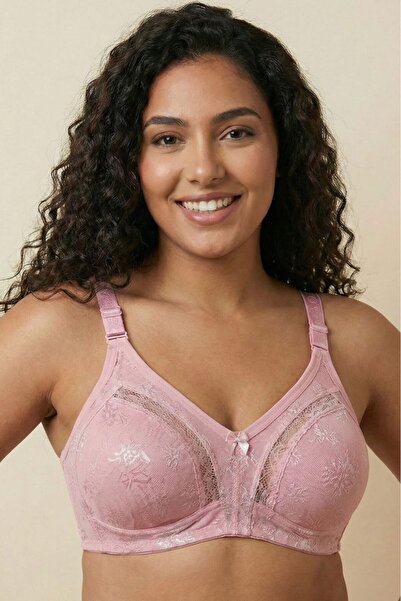 Brashop Ροζ γυναικείο σουτιέν με δαντέλα και σχέδια, που συγκρατεί και μειώνε...