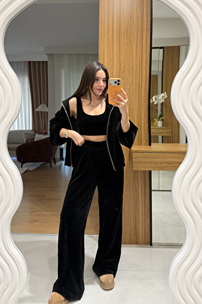 Gizem Ecemiş Jovie Siyah Kadife Üçlü Takım