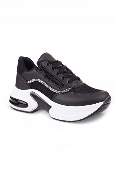 MODALENDO 1511-26 Δερμάτινο γυναικείο sneaker με ασημί ρίγες και ανατομικό κο...
