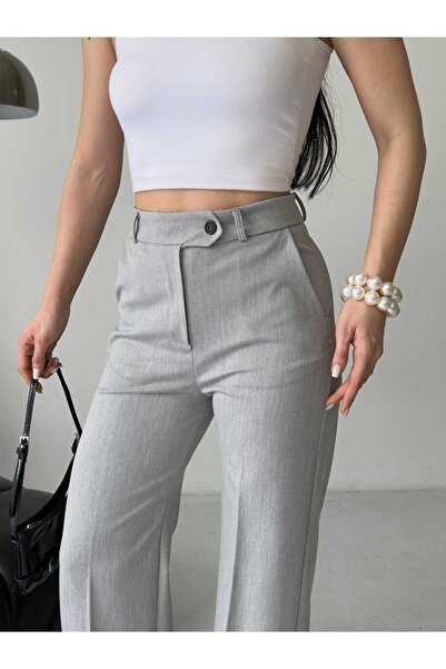 Moda İkra Pantaloni cu talie înaltă, cu buzunare cu nasturi și detalii, cu pi...