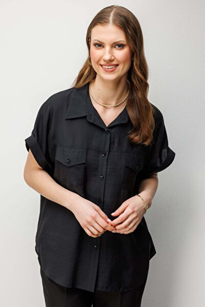 Ekol Kapak Cepli Kısa Kol Büyük Beden Gömlek