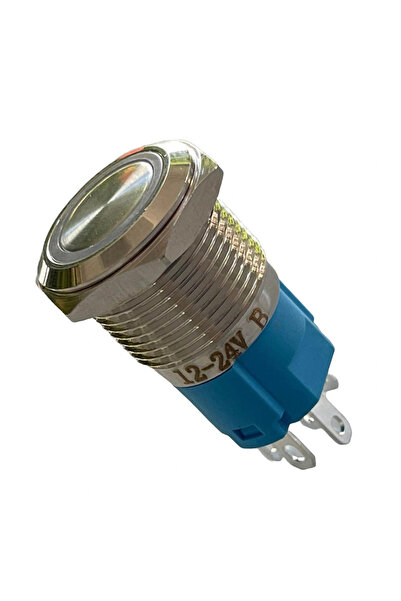 Voltaj E36-1 16mm Metal Buton Yaylı 12-24V Mavi Led Işıklı 1NO/1NC