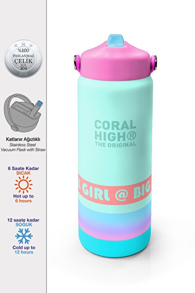 Coral High Su Yeşili Desenli Katlanır Ağızlıklı Çelik Termos 650 ml 38371
