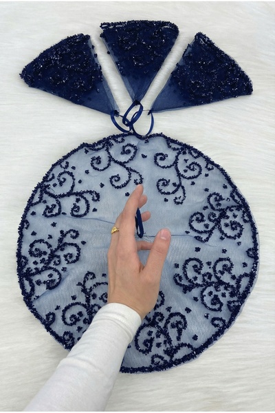 ZEYMERADE منديل العروس والعريس باللون الأزرق الداكن، خرز زجاجي كريستالي، مندي...