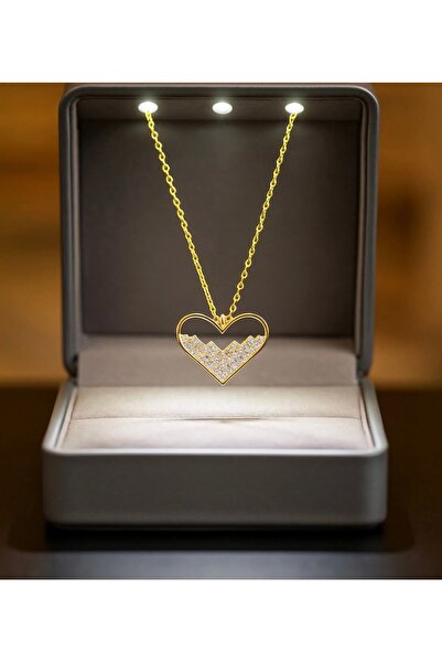 mibrillo Zircon stone heart brand steel necklace in a stylish lighted box (va...