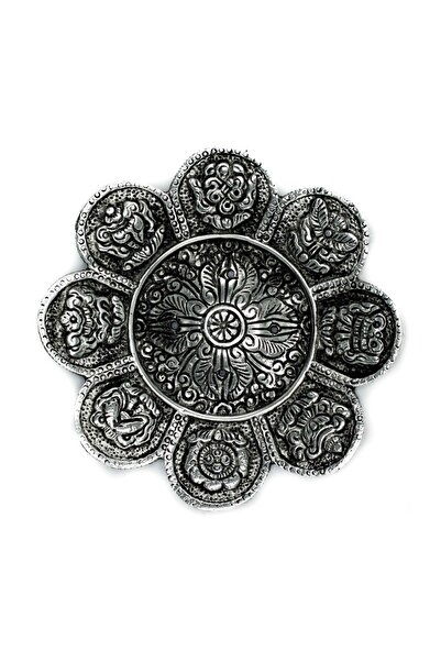 Namaruna Suport de tămâie din aluminiu lustruit cu simboluri tibetane - 12 cm