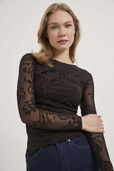 Arma Life Armalife 10645 Flocked Tulle Women's Blouse with Lining Details