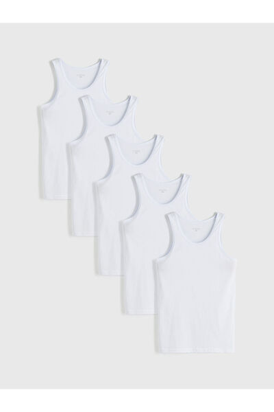 LC Waikiki White U-Neck Combed Cotton Men's Undershirt Set of 5