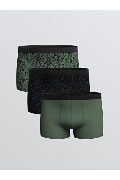 LC Waikiki Μαύρο Standard Mold Cotton Flexible Ανδρικό Boxer Σετ 3 τεμαχίων