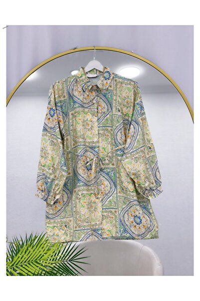 YEDİLALE Man.Go Fabric Lace-Up Flowered Tunic [80 cm Length]