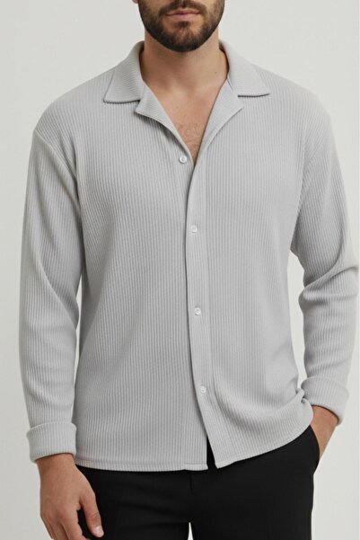 NO 601 Men's Light Gray Regular Fit Ribbed Ottoman Fabric Shirt