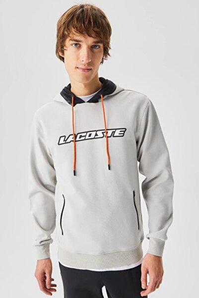 Lacoste Regular Fit Adjustable Hooded Printed Gray Men's Sweatshirt