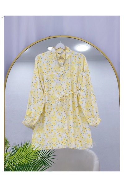 YEDİLALE Man.Go Fabric Lace-Up Flowered Tunic [80 cm Length]