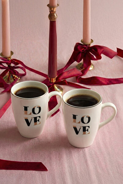 Kütahya Porselen Cană Bone Pink Love 2 Parça 240 Cc
