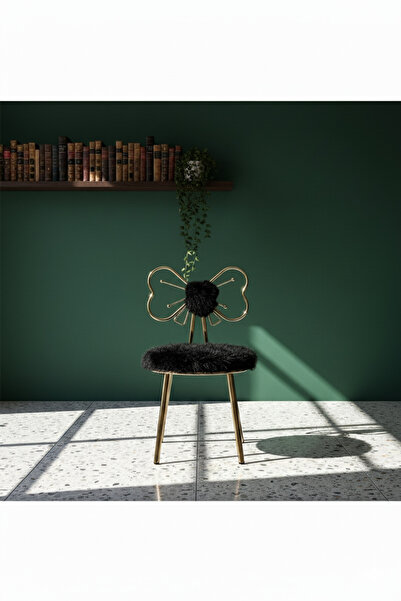 Hediselim Gold Peluş Kelebek Lak Kaplama Makyaj Sandalyesi
