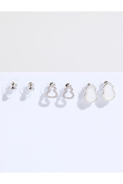 Jimmy Key Silver Color Abstract Patterned Earring Set