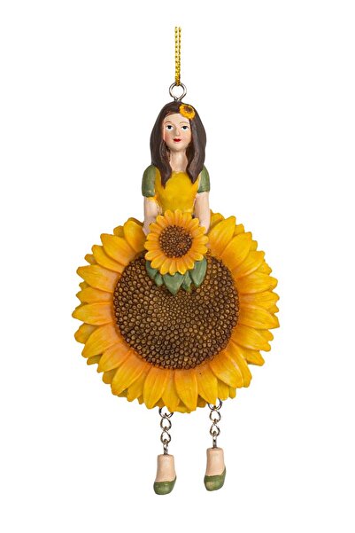 DecoDepot Flower Girl Sunflower Hanging Figurine, 11 cm