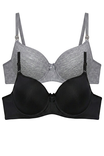 Laperissa Padded/Non-Padded Underwire Comfort Bra Set of Two Grey/Black