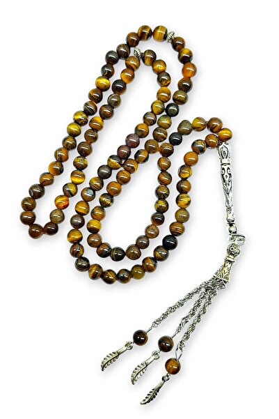 Hanedan Hediyelik سبحة صلاة من حجر عين النمر الطبيعي 6 مم، 99 حبة (إضافة حرف ...