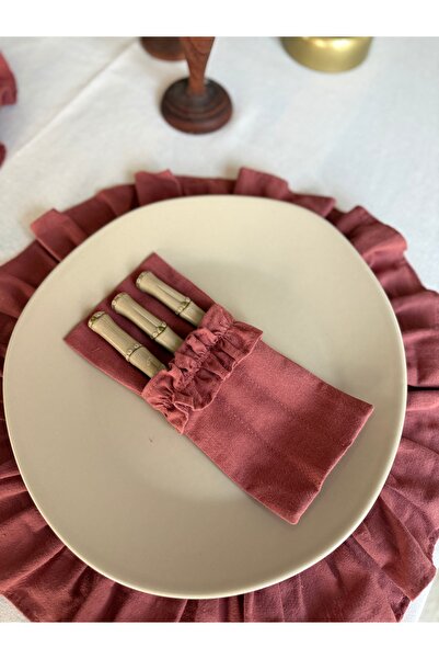 KaiAtelier حامل أدوات المائدة من روزا كتان بثلاثة أقسام / حافظة للشوك والسكاك...