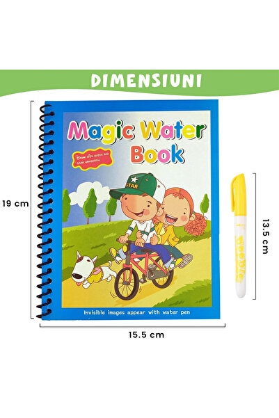 Pitikot Carte de colorat cu apa , plina de culori vibrante, Bicicleta, Balon cu aer cald, Om de zapada/