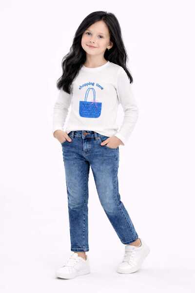 neocotton Pantaloni din denim pentru fete, brodați, din bumbac pieptănat, cu ...