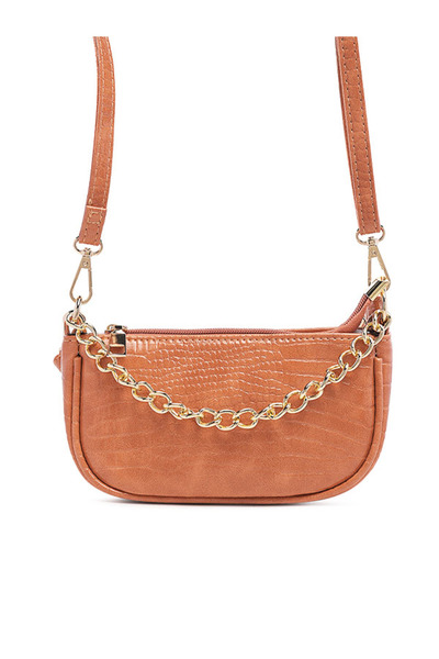 london Rag حقيبة كتف نسائية من جلد التمساح باللون البرتقالي