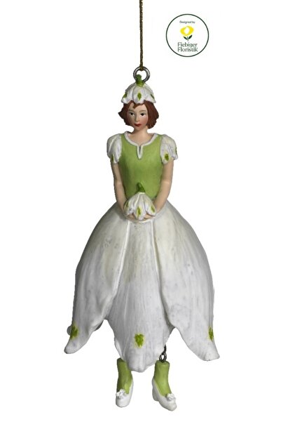 DecoDepot Flower Girl snowflake hanging figurine, white, 11 cm