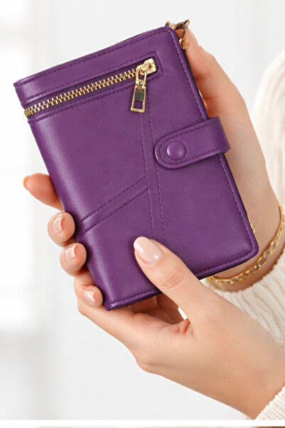 NEWISH POLO ACCESSORIES Women's Purple Leather Wallet with Zipper, Card Holde...