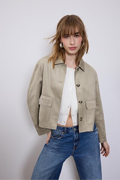 Stradivarius Faux suede jacket with pockets