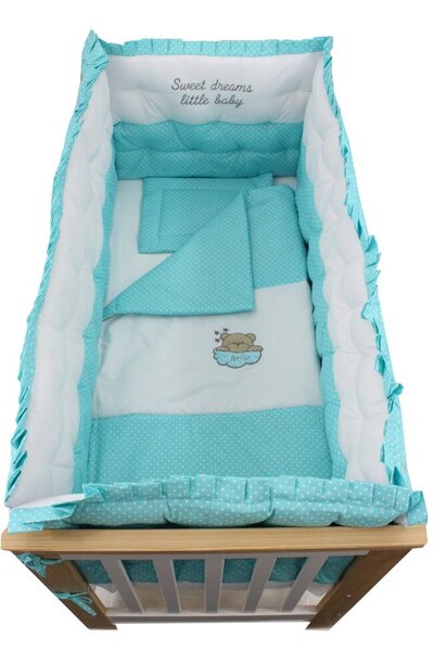 PRICHINDEL Quilted Bedding Set, 4 Sides, Turquoise with Dots