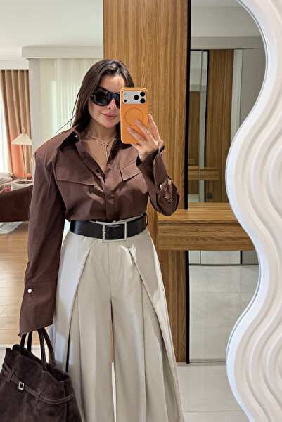 Gizem Ecemiş Eldora Kahve Vatkalı Gömlek