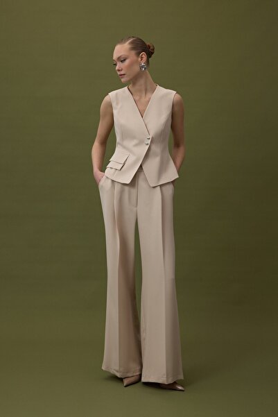 Sateen Pantaloni Sofia Palazzo - Bej