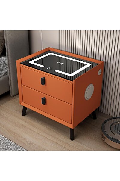 EMATTEIRO Noptieră Inteligentă Gri 50x40x46cm, Încărcare Telefon, Senzor , Bo...