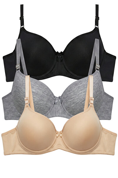 Laperissa Non-Padded Underwire Comfort Bra Set of Three Black/Grey/Nude