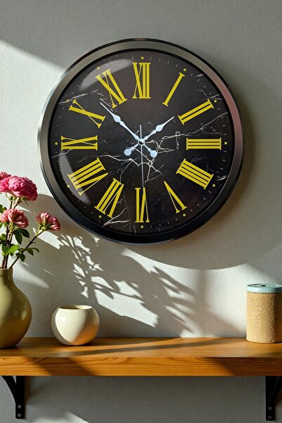 Leyaton Black Marble Patterned 52 cm Metal Wall Clock Lwlhm-Ytrs345