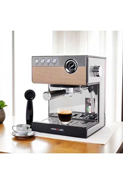 Home Elec Silver Wooden Espresso Coffee Machine 1350 Watt