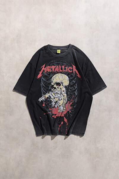 Overdrive Metallica Rock Pushead 90 Oversize Acid Washed Unisex Short Sleeve ...