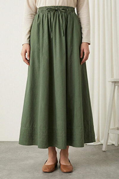 MODAQU Rubber Waist Skirt with Pocket and Stitching Detail – Dark Green