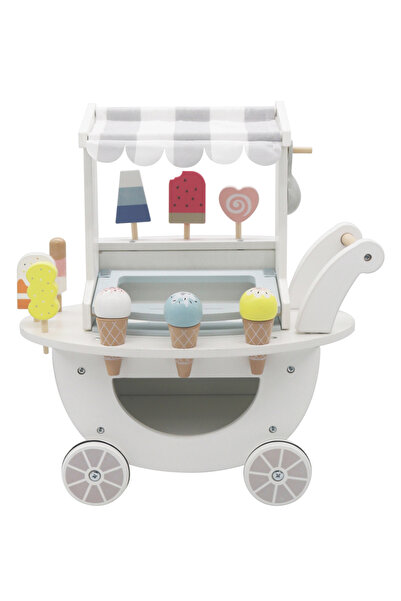 Fab N Funky Wooden Ice Cream Cart Toy, Rolling Wheels, Vibrant Color, Hand Pa...